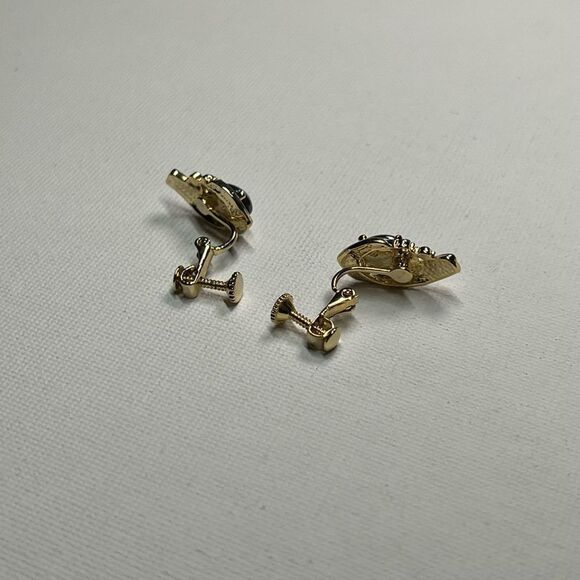 Vintage Gold-Tone Stud Screwback/Swing Earrings W/ Rhinestones - Picture 5 of 8